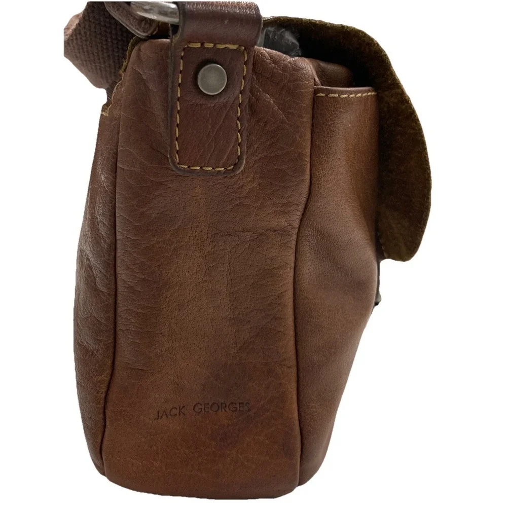 JACK‎ GEORGES Brown Distressed Leather Saddlebag Crossbody Handbag Boho Purse